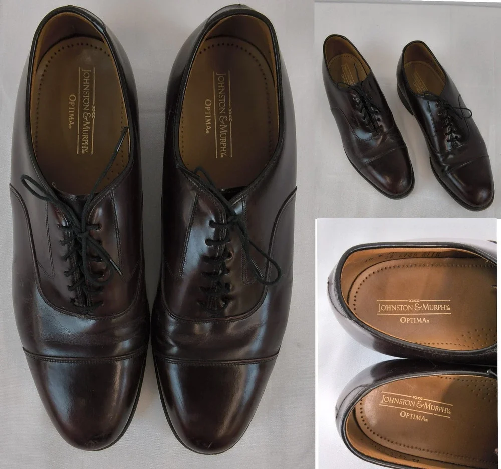 Johnston & Murphy Optima Dress Shoes Men's 10 D Cap Toe Burgundy Oxfords #W5266